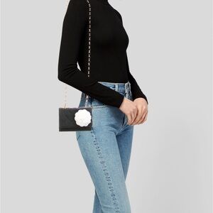 CHANEL Black quilted faille gold chain and camellia flower shoulder bag purse